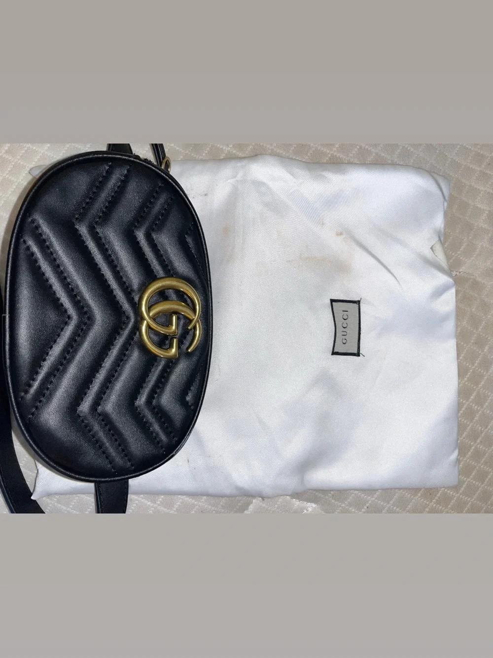 Gucci Black Chevron GG Belt Bag with Gold Hardware